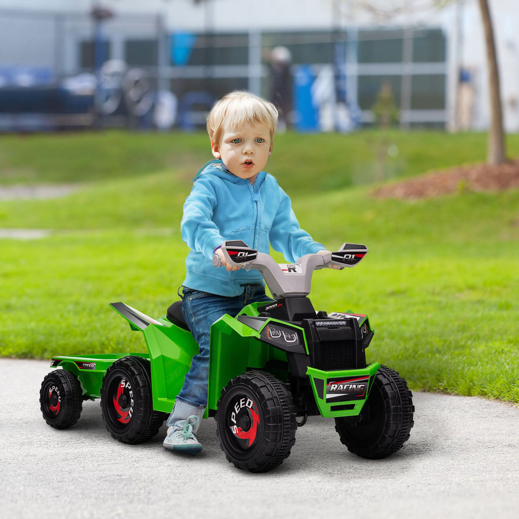 Yeah Depot - Kids ATV Quad Car with Back Trailer, 6V Kids Electric Car with Forward Backward Function, Wear-Resistant Wheels for Toddlers Ages 18-36 Months, Green