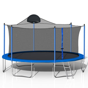 Yeah Depot - 14FT Trampoline for Adults & Kids with Basketball Hoop, Outdoor Trampolines w/Ladder and Safety Enclosure Net for Kids and Adults,Double-side Color cover