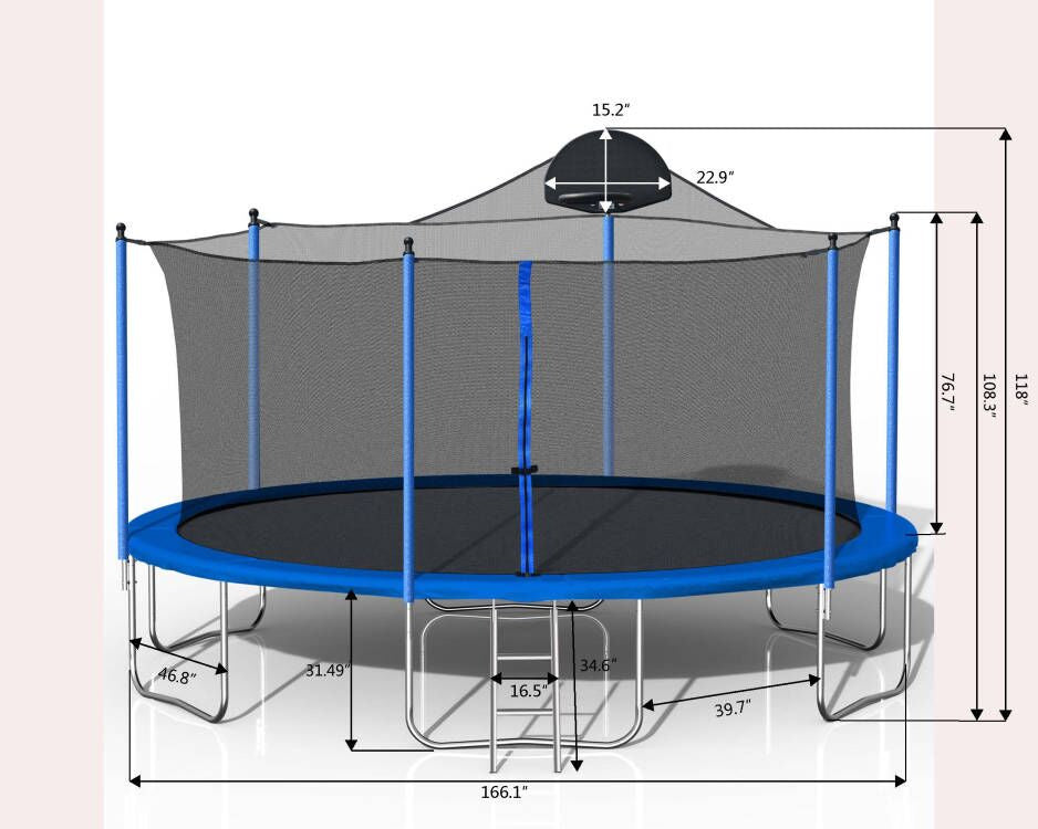 Yeah Depot - 14FT Trampoline for Adults & Kids with Basketball Hoop, Outdoor Trampolines w/Ladder and Safety Enclosure Net for Kids and Adults,Double-side Color cover