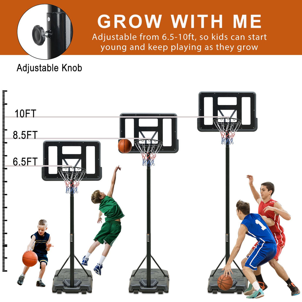 Yeah Depot - Portable Basketball Hoop Height Adjustable basketball hoop stand 6.5ft - 10ft with 44 Inch Backboard and Wheels for Adults Teens Outdoor Indoor