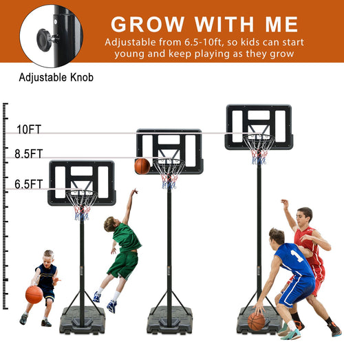 Yeah Depot - Portable Basketball Hoop Height Adjustable basketball hoop stand 6.5ft - 10ft with 44 Inch Backboard and Wheels for Adults Teens Outdoor Indoor