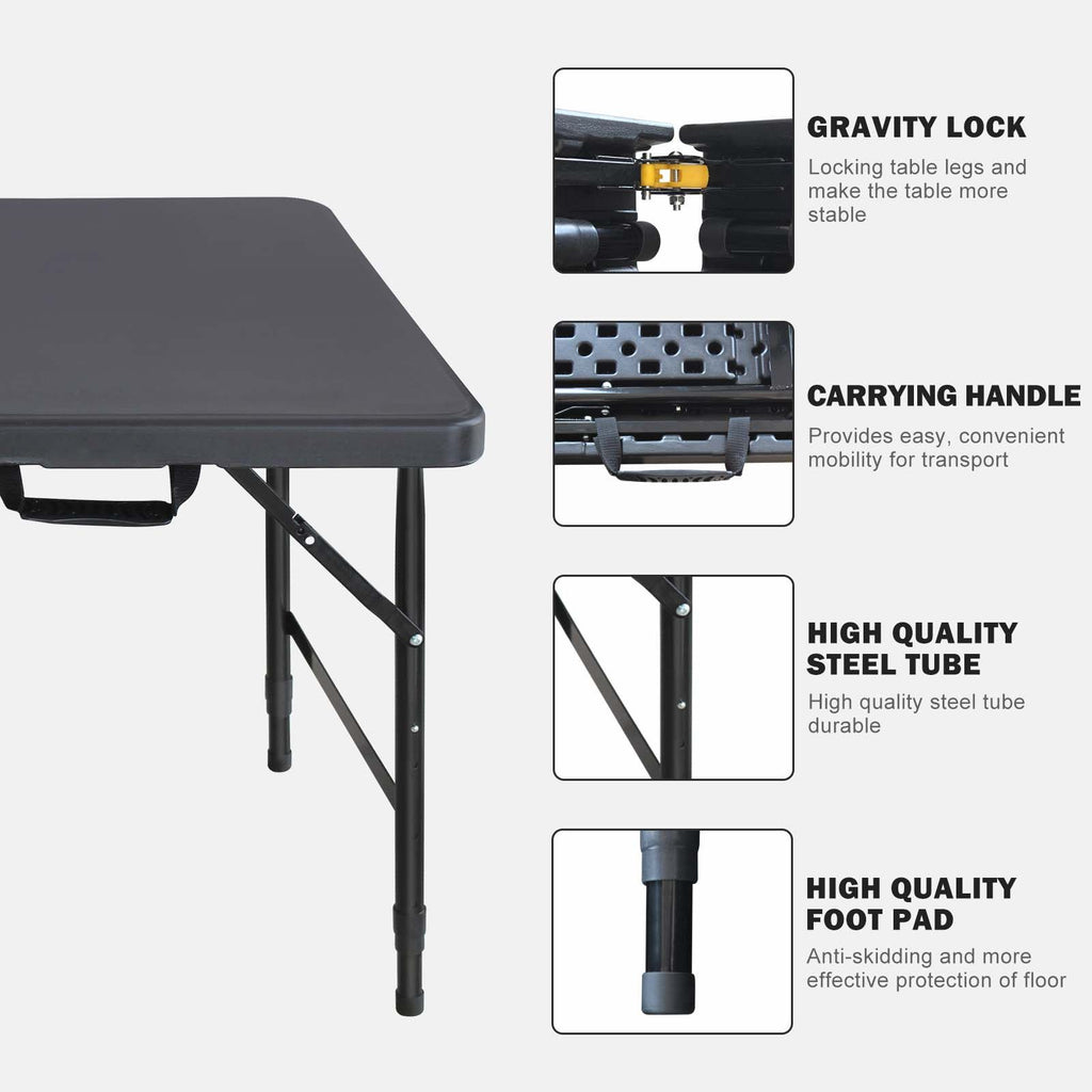 Yeah Depot - 4ft Portable Folding Table Indoor&Outdoor Maximum Weight 135KG Foldable Table for Camping Black