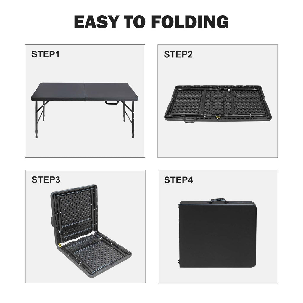 Yeah Depot - 4ft Portable Folding Table Indoor&Outdoor Maximum Weight 135KG Foldable Table for Camping Black