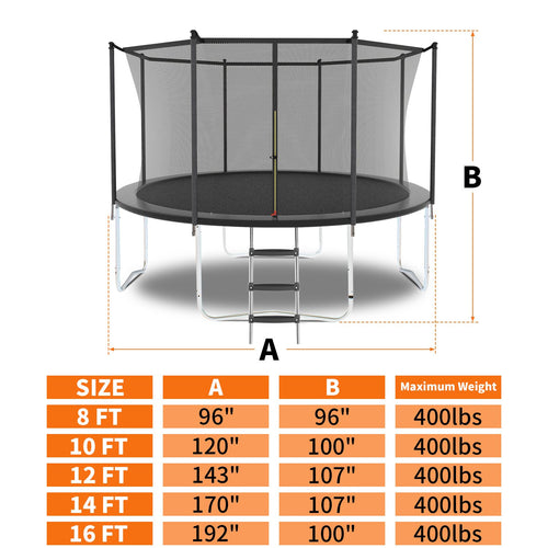 Yeah Depot - 12FT Trampoline with Safety Enclosure Net, Outdoor Trampoline with Heavy Duty Jumping Mat and Spring Cover Padding for Kids and Adults