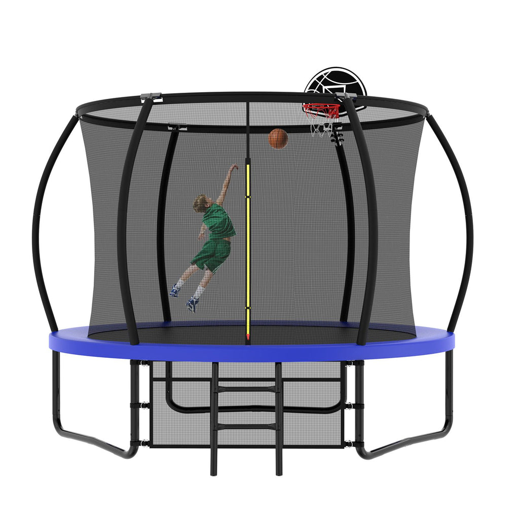 Yeah Depot - 10FT Pumpkin Trampoline, Outdoor Trampoline with Basketball Hoop, Enclosure Net and Ladder