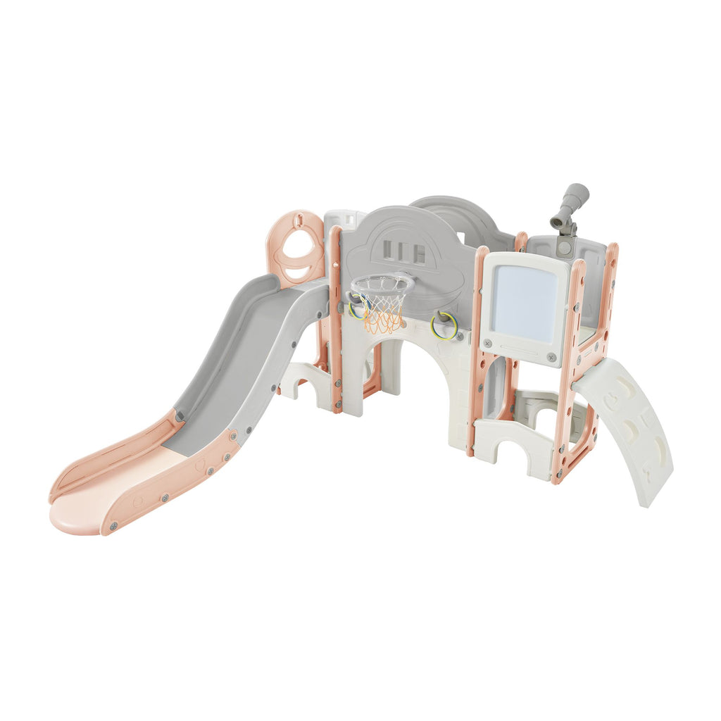 Yeah Depot - Kids Slide Playset Structure 9 in 1, Freestanding Spaceship Set with Slide, Arch Tunnel, Ring Toss, Drawing Whiteboardl and Basketball Hoop for Toddlers, Kids Climbers Playground