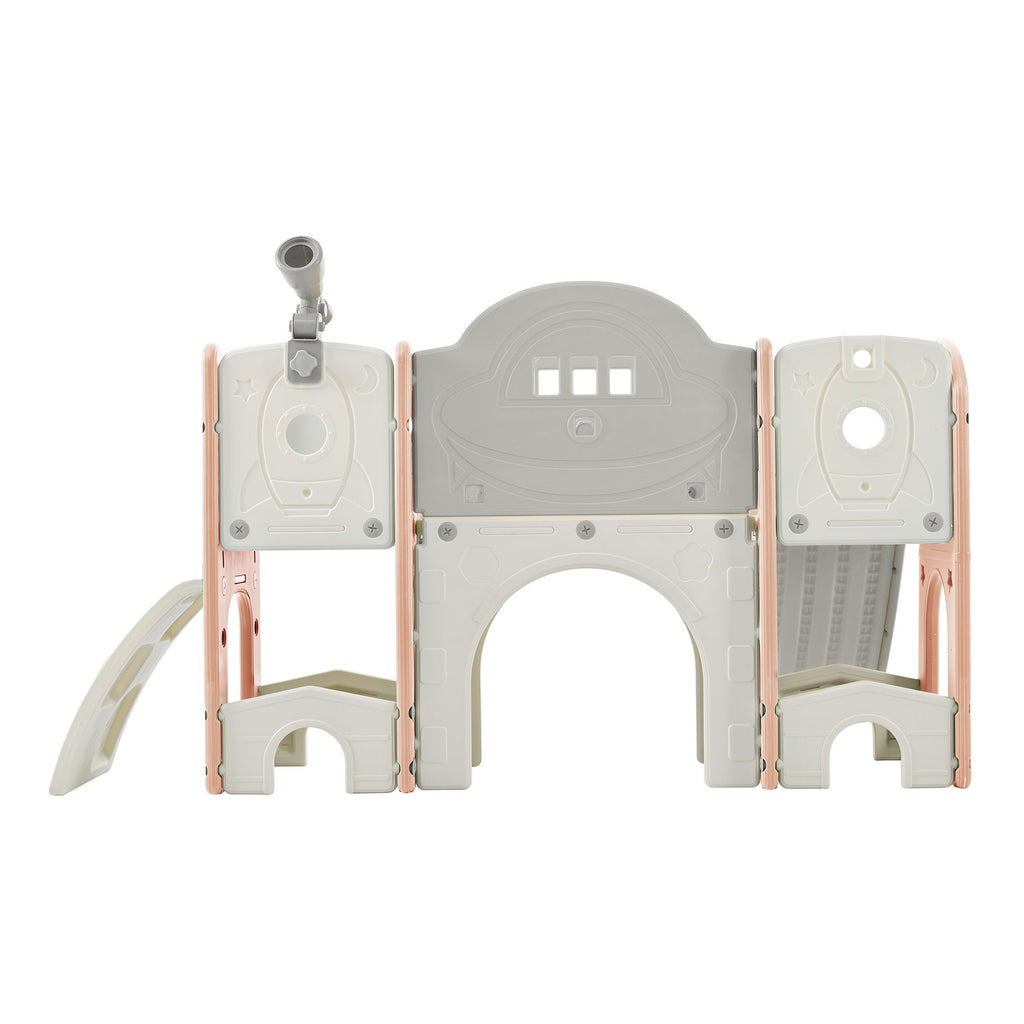 Yeah Depot - Kids Slide Playset Structure 9 in 1, Freestanding Spaceship Set with Slide, Arch Tunnel, Ring Toss, Drawing Whiteboardl and Basketball Hoop for Toddlers, Kids Climbers Playground