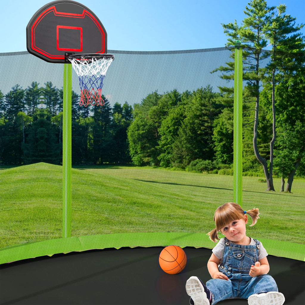 Yeah Depot - 15FT Trampoline with Basketball Hoop Inflator and Ladder(Inner Safety Enclosure) Green