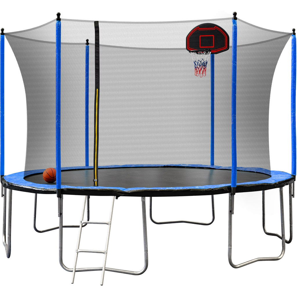 Yeah Depot - 15FT Trampoline with Basketball Hoop Inflator and Ladder(Inner Safety Enclosure) Blue