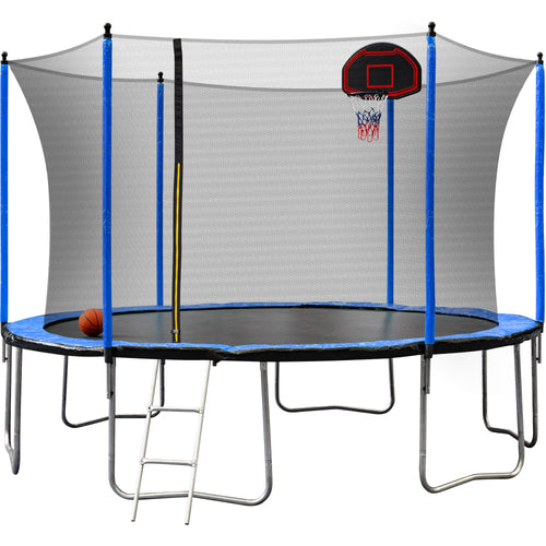 Yeah Depot - 15FT Trampoline with Basketball Hoop Inflator and Ladder(Inner Safety Enclosure) Blue