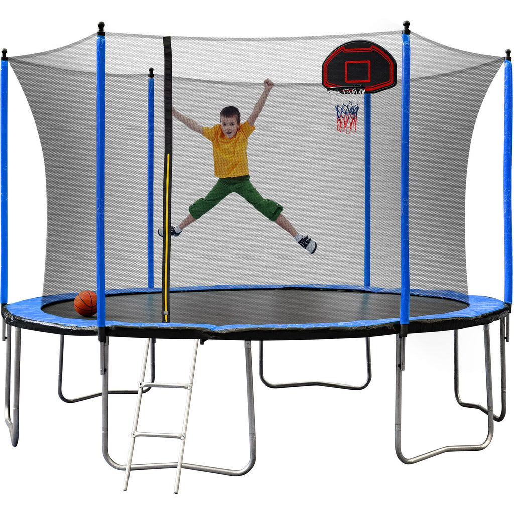 Yeah Depot - 15FT Trampoline with Basketball Hoop Inflator and Ladder(Inner Safety Enclosure) Blue