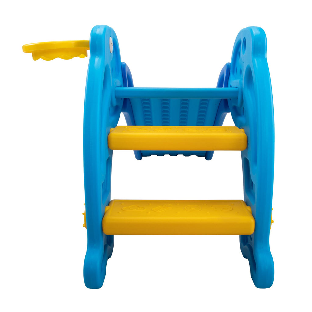 Yeah Depot - 3 in 1 Kids Climber and Slide, Toddler Play Set with Basketball Hoop and Ball, Indoor Outdoor Freestanding Slide for Preschool Boys Girls, Blue Dolphin