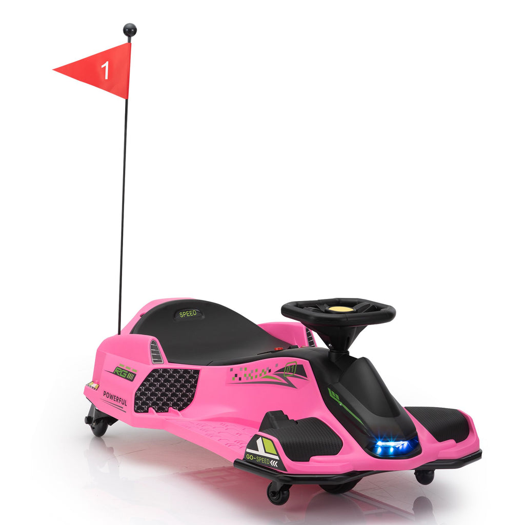 Yeah Depot - 12V Kids Ride-On Drifting Car, Electric Go Kart w/ MP3, USB, LED Lights, High-Low Speed, Power Display, Protector, Battery Powered Racing Vehicle Toy Gift for Children, 8-12 Years Old,Pink