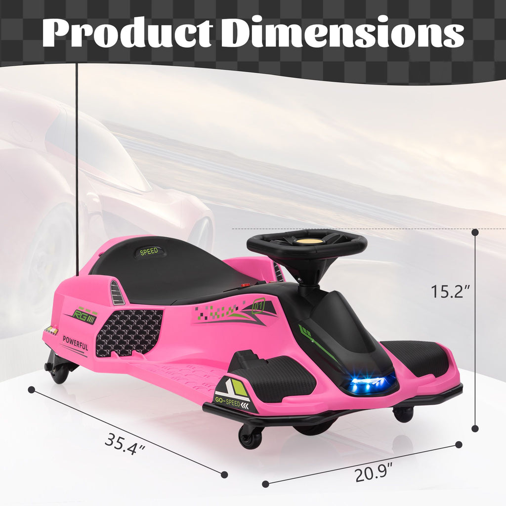 Yeah Depot - 12V Kids Ride-On Drifting Car, Electric Go Kart w/ MP3, USB, LED Lights, High-Low Speed, Power Display, Protector, Battery Powered Racing Vehicle Toy Gift for Children, 8-12 Years Old,Pink