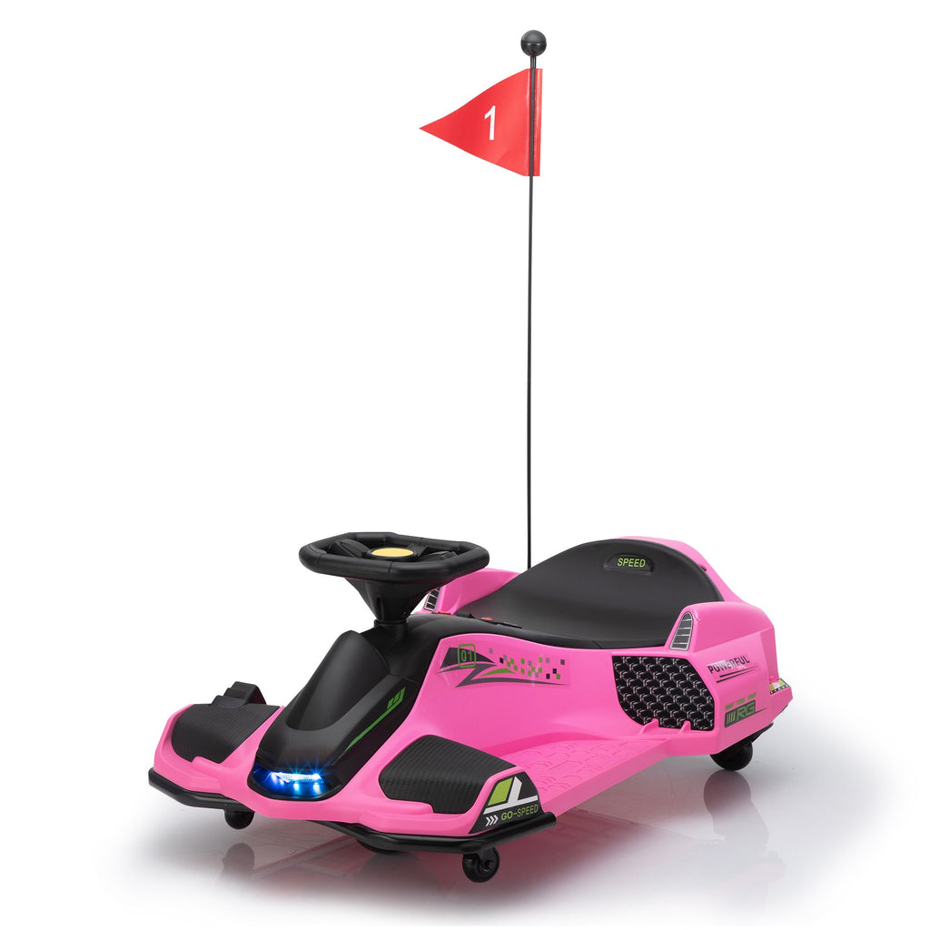 Yeah Depot - 12V Kids Ride-On Drifting Car, Electric Go Kart w/ MP3, USB, LED Lights, High-Low Speed, Power Display, Protector, Battery Powered Racing Vehicle Toy Gift for Children, 8-12 Years Old,Pink