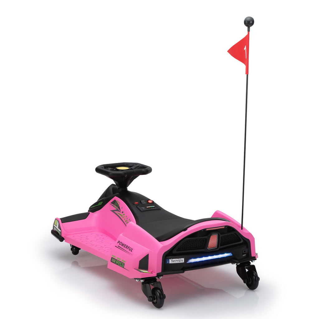 Yeah Depot - 12V Kids Ride-On Drifting Car, Electric Go Kart w/ MP3, USB, LED Lights, High-Low Speed, Power Display, Protector, Battery Powered Racing Vehicle Toy Gift for Children, 8-12 Years Old,Pink