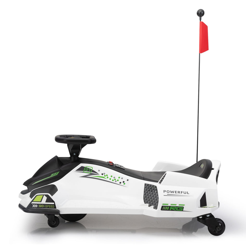 Yeah Depot - 12V Kids Ride-On Drifting Car, Electric Go Kart w/ MP3, USB, LED Lights, High-Low Speed, Power Display, Protector, Battery Powered Racing Vehicle Toy Gift for Children, 8-12 Years Old, White