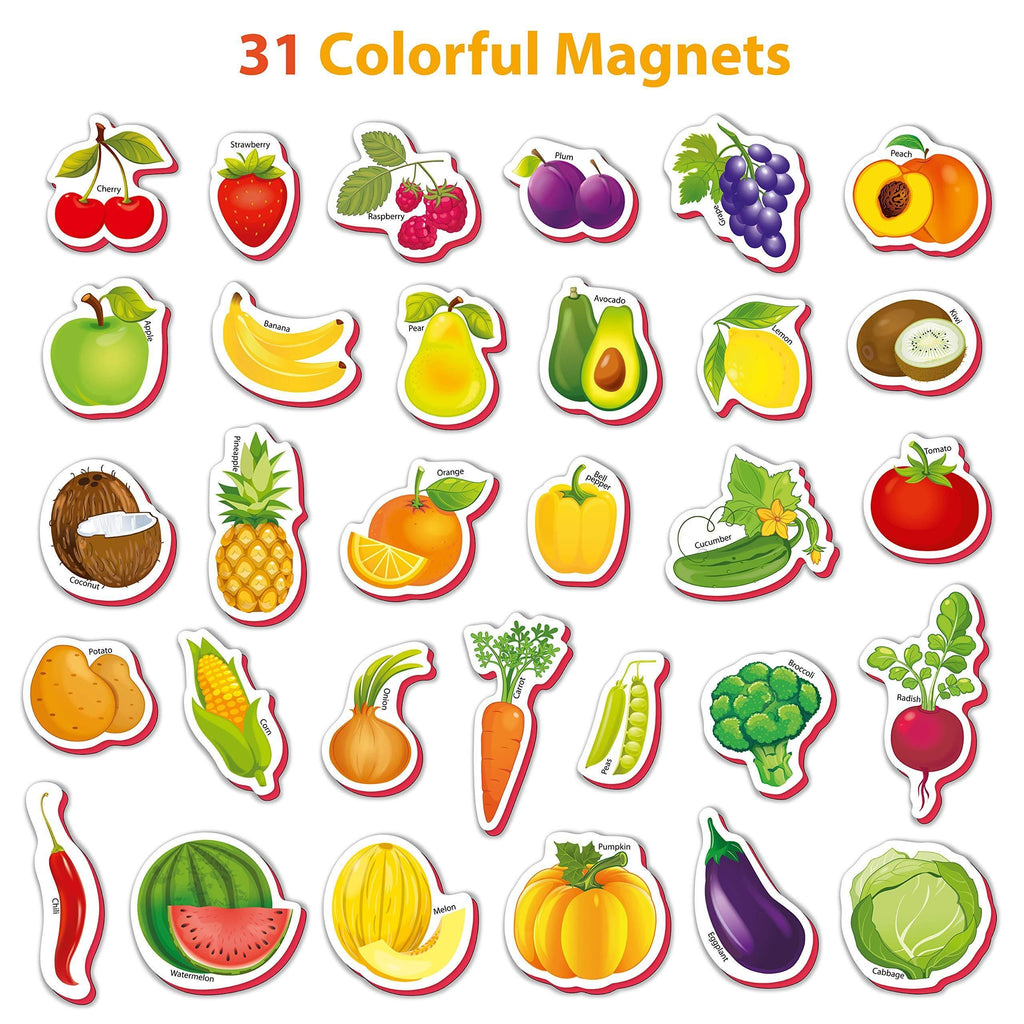 Little World - 31 Foam Fridge Magnets for Toddlers 1-3 years Fruits and Veggies Magnets