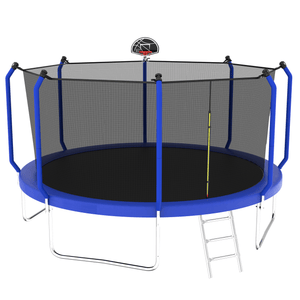 Yeah Depot - 14FT Trampoline with Basketball Hoop, ASTM Approved Reinforced Type Outdoor Trampoline with Enclosure Net