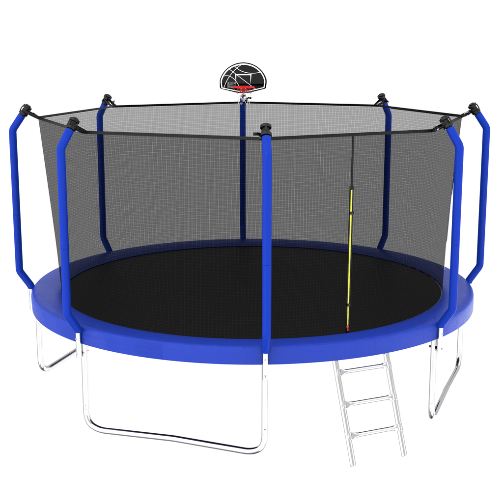 Yeah Depot - 14FT Trampoline with Basketball Hoop, ASTM Approved Reinforced Type Outdoor Trampoline with Enclosure Net
