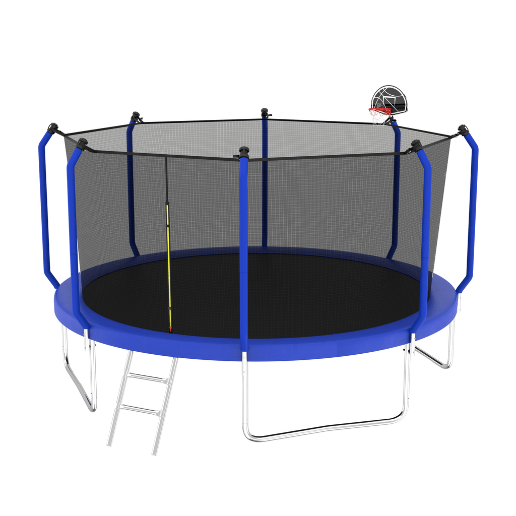 Yeah Depot - 12FT Trampoline with Basketball Hoop, ASTM Approved Reinforced Type Outdoor Trampoline with Enclosure Net