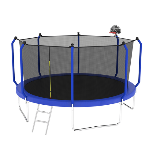 Yeah Depot - 12FT Trampoline with Basketball Hoop, ASTM Approved Reinforced Type Outdoor Trampoline with Enclosure Net