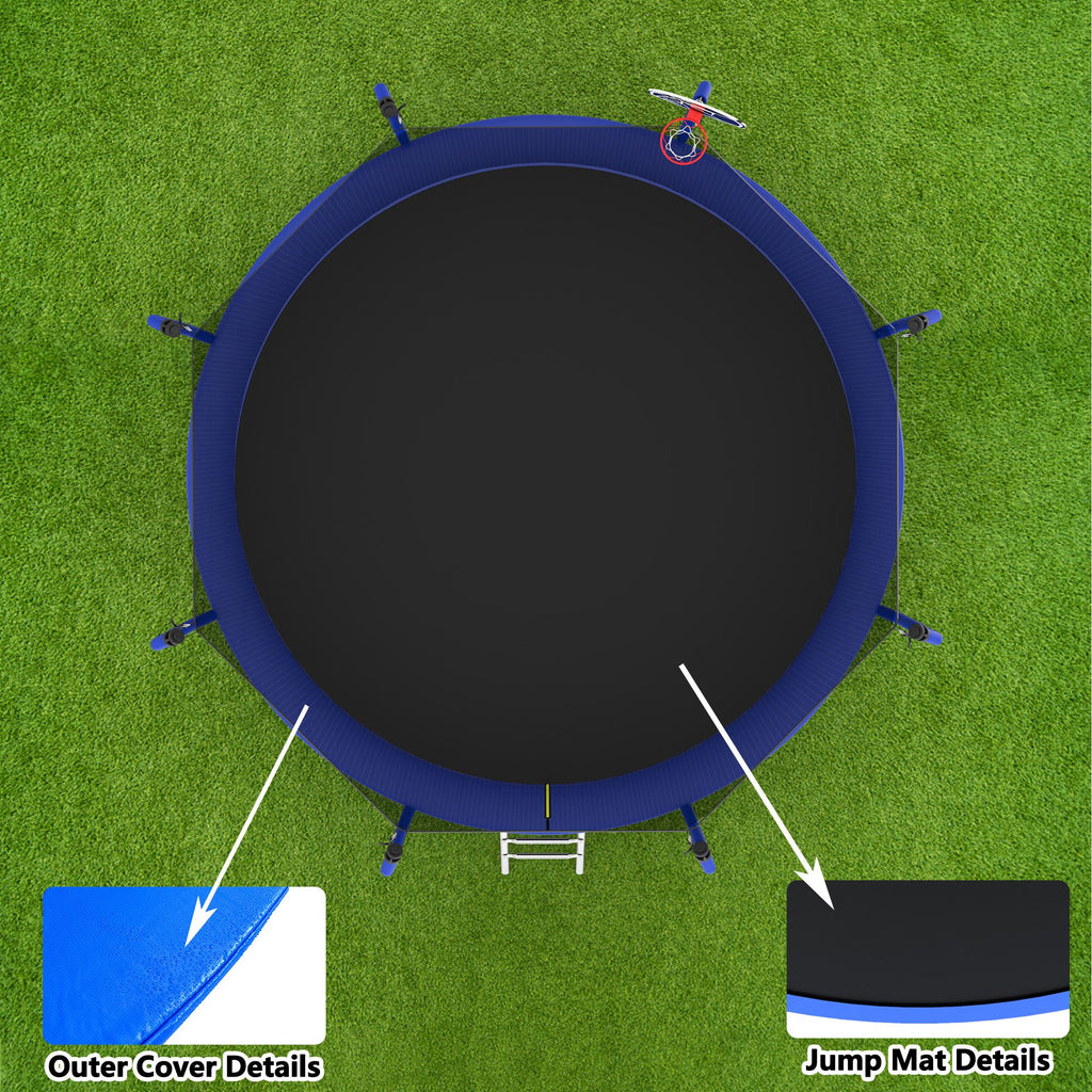 Yeah Depot - 12FT Trampoline with Basketball Hoop, ASTM Approved Reinforced Type Outdoor Trampoline with Enclosure Net