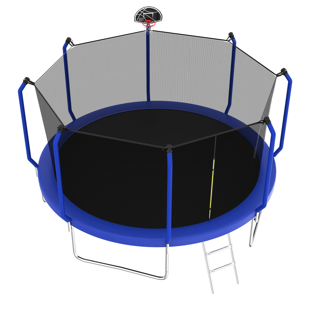 Yeah Depot - 12FT Trampoline with Basketball Hoop, ASTM Approved Reinforced Type Outdoor Trampoline with Enclosure Net
