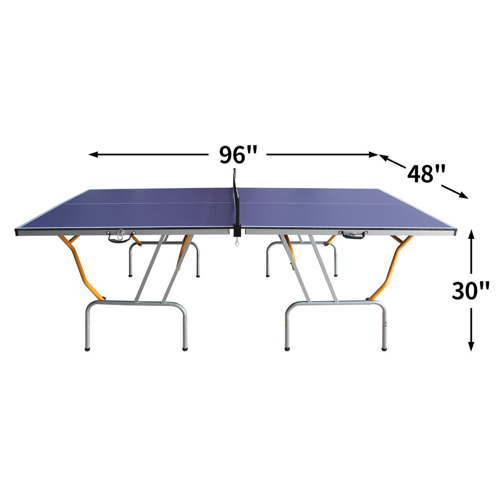 Yeah Depot - 8ft Mid-Size Table Tennis Table Foldable & Portable Ping Pong Table Set for Indoor & Outdoor Games with Net, 2 Table Tennis Paddles and 3 Balls
