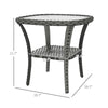 Yeah Depot - Outsunny Rattan Coffee Table with Storage Shelf, Wicker Side Table with Glass Top, Outdoor End Table for Garden, Porch, Backyard, Mix Gray