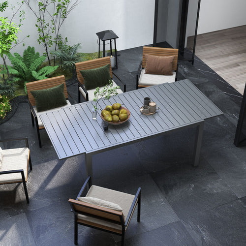Yeah Depot - Outsunny Expandable Patio Table, Rectangle Patio Table, Outdoor Dining Table for 6-8 People with Aluminum Frame & Slatted Tabletop for Garden, Lawn, Balcony, Terrace, Charcoal Gray