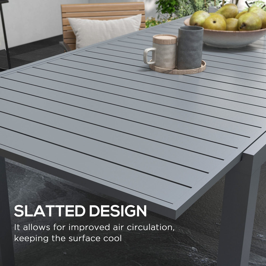 Yeah Depot - Outsunny Expandable Patio Table, Rectangle Patio Table, Outdoor Dining Table for 6-8 People with Aluminum Frame & Slatted Tabletop for Garden, Lawn, Balcony, Terrace, Charcoal Gray