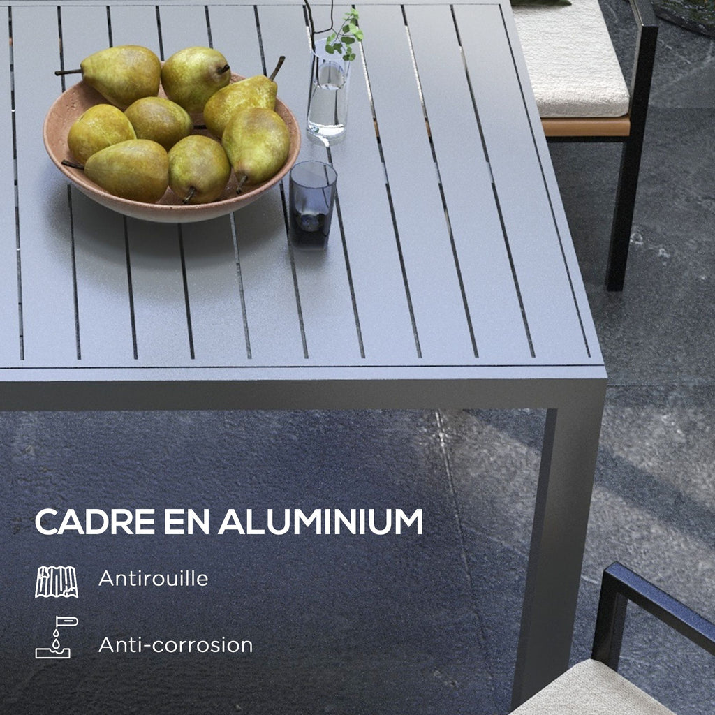 Yeah Depot - Outsunny Expandable Patio Table, Rectangle Patio Table, Outdoor Dining Table for 6-8 People with Aluminum Frame & Slatted Tabletop for Garden, Lawn, Balcony, Terrace, Charcoal Gray