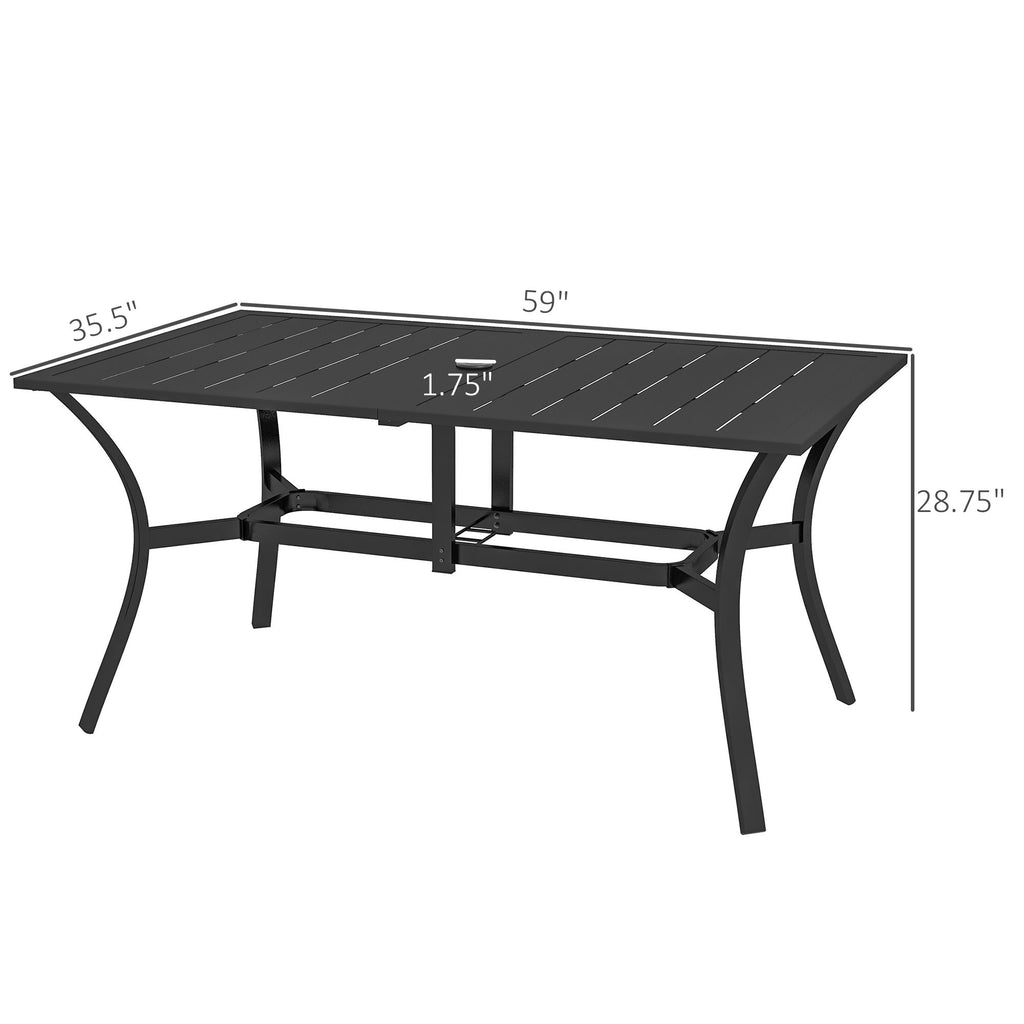 Yeah Depot - Outsunny Rectangle Outdoor Dining Table for 6 People, Steel Rectangular Patio Table with Umbrella Hole, Steel Frame for Garden, Balcony, Black