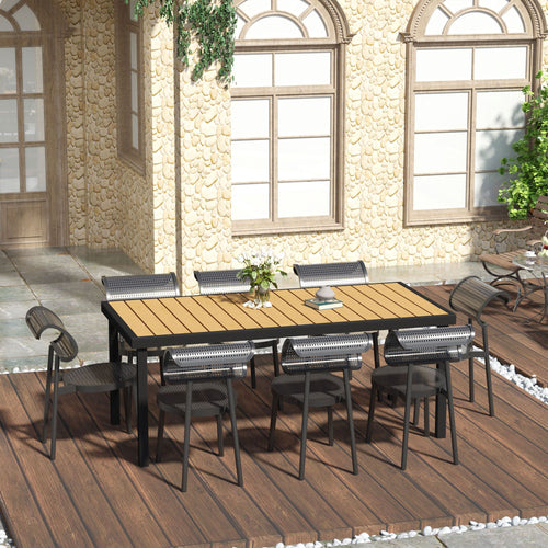 Yeah Depot - Outsunny 75'' x 35'' Outdoor Dining Table for 8 People, Rectangular Aluminum Frame Garden Table with All-Weather Faux Wood Top for Garden, Lawn, Patio, Natural