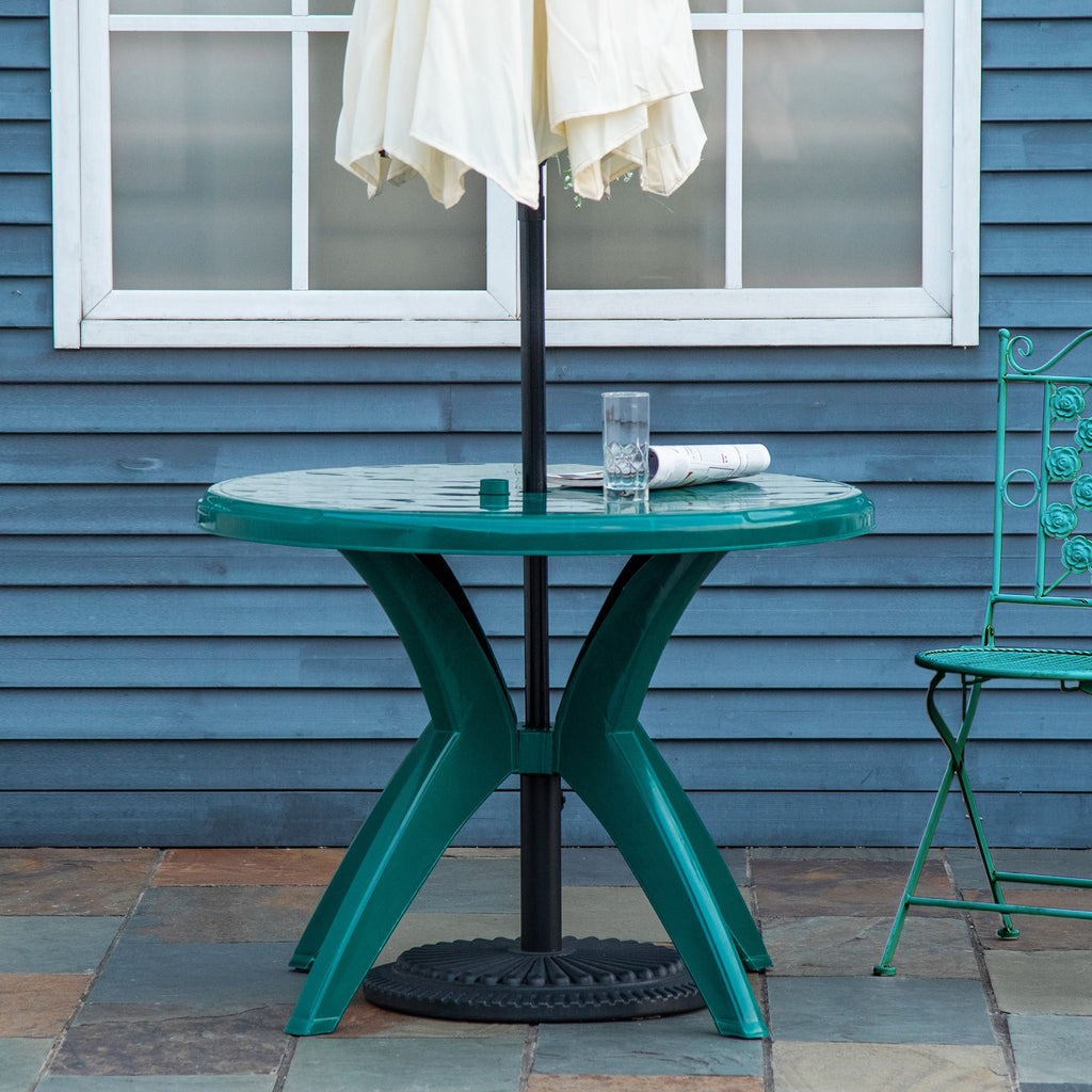 Yeah Depot - Outsunny 36.25'' Dia Round Plastic Patio Table with Umbrella Hole, Outdoor Bistro Dining Table, for Bar, Garden, Backyard, Poolside, Yard, Green