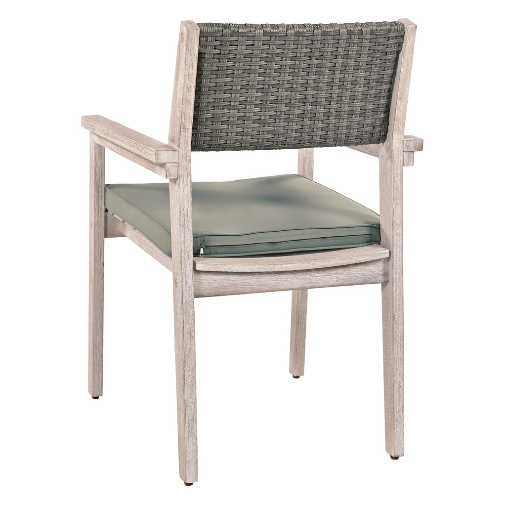 Yeah Depot - Outdoor Dining Set Patio Dining table and Chairs with Rattan Backrest and Removable Cushions for Patio and Backyard, White Washed