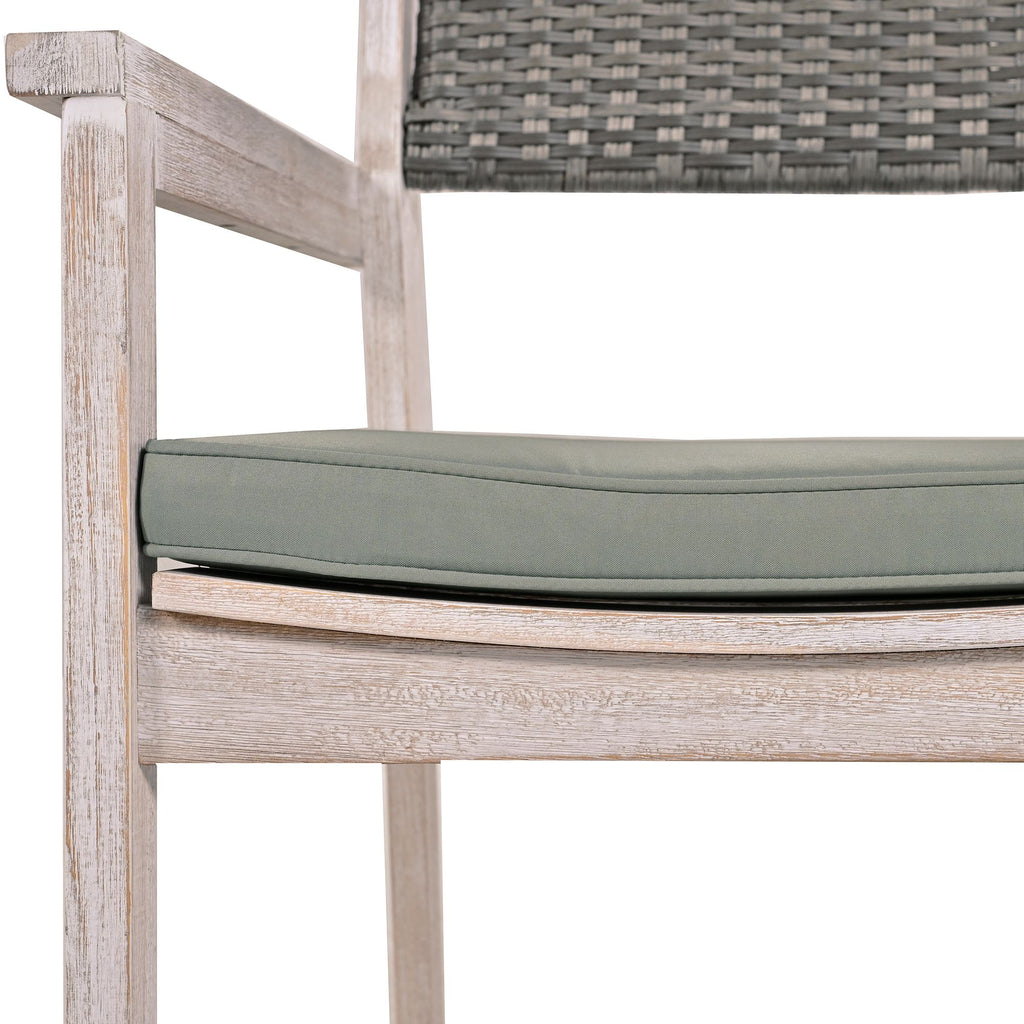 Yeah Depot - Outdoor Dining Set Patio Dining table and Chairs with Rattan Backrest and Removable Cushions for Patio and Backyard, White Washed