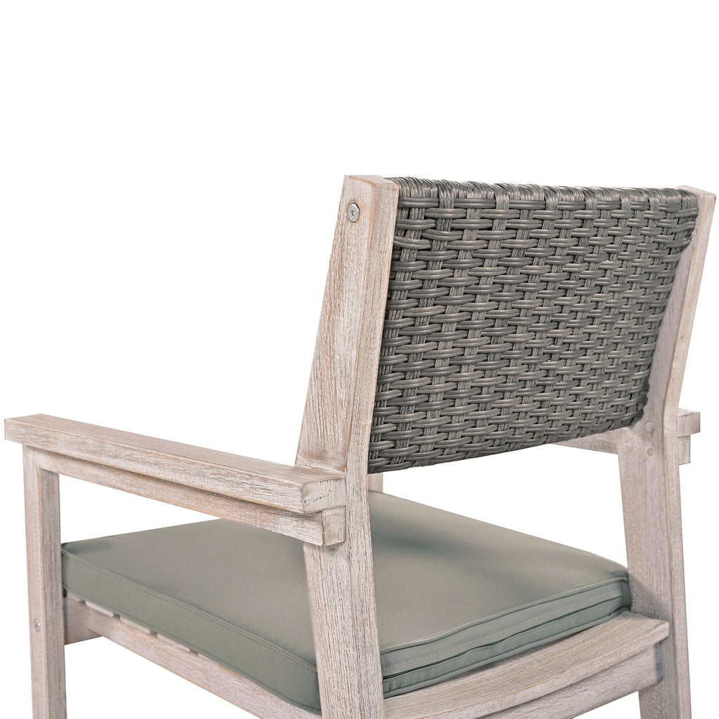 Yeah Depot - Outdoor Dining Set Patio Dining table and Chairs with Rattan Backrest and Removable Cushions for Patio and Backyard, White Washed