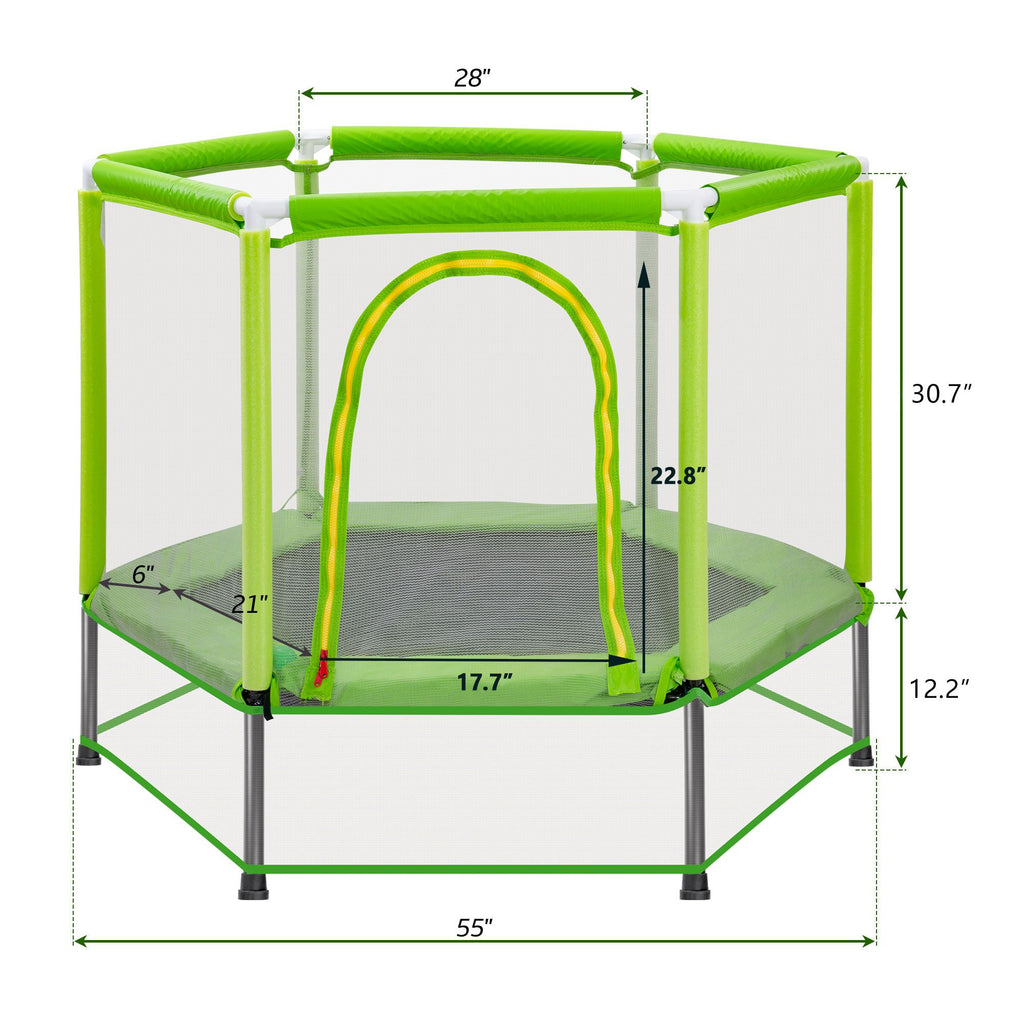 Yeah Depot - 55'' Toddlers Trampoline with Safety Enclosure Net and Balls, Indoor Outdoor Mini Trampoline for Kids