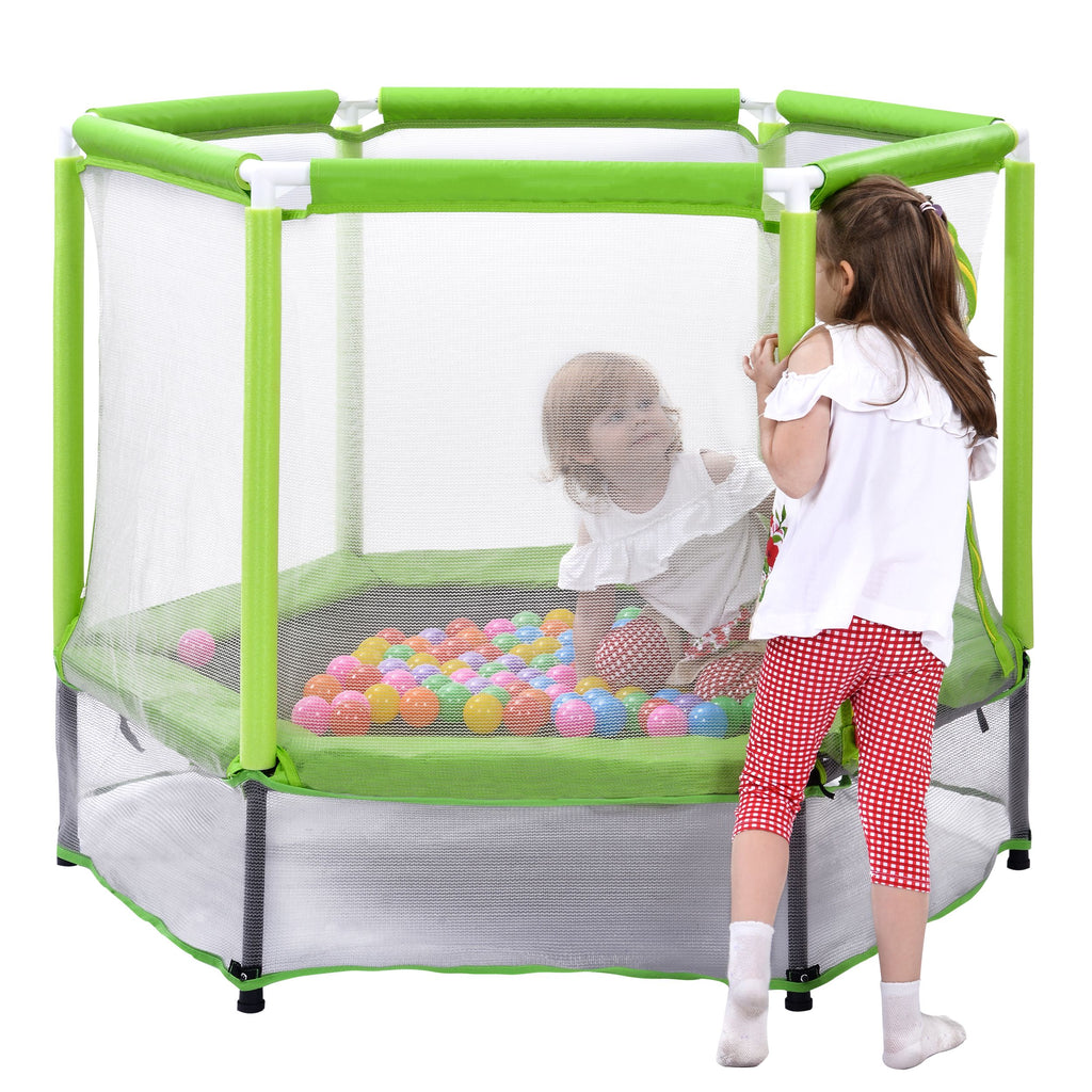 Yeah Depot - 55'' Toddlers Trampoline with Safety Enclosure Net and Balls, Indoor Outdoor Mini Trampoline for Kids