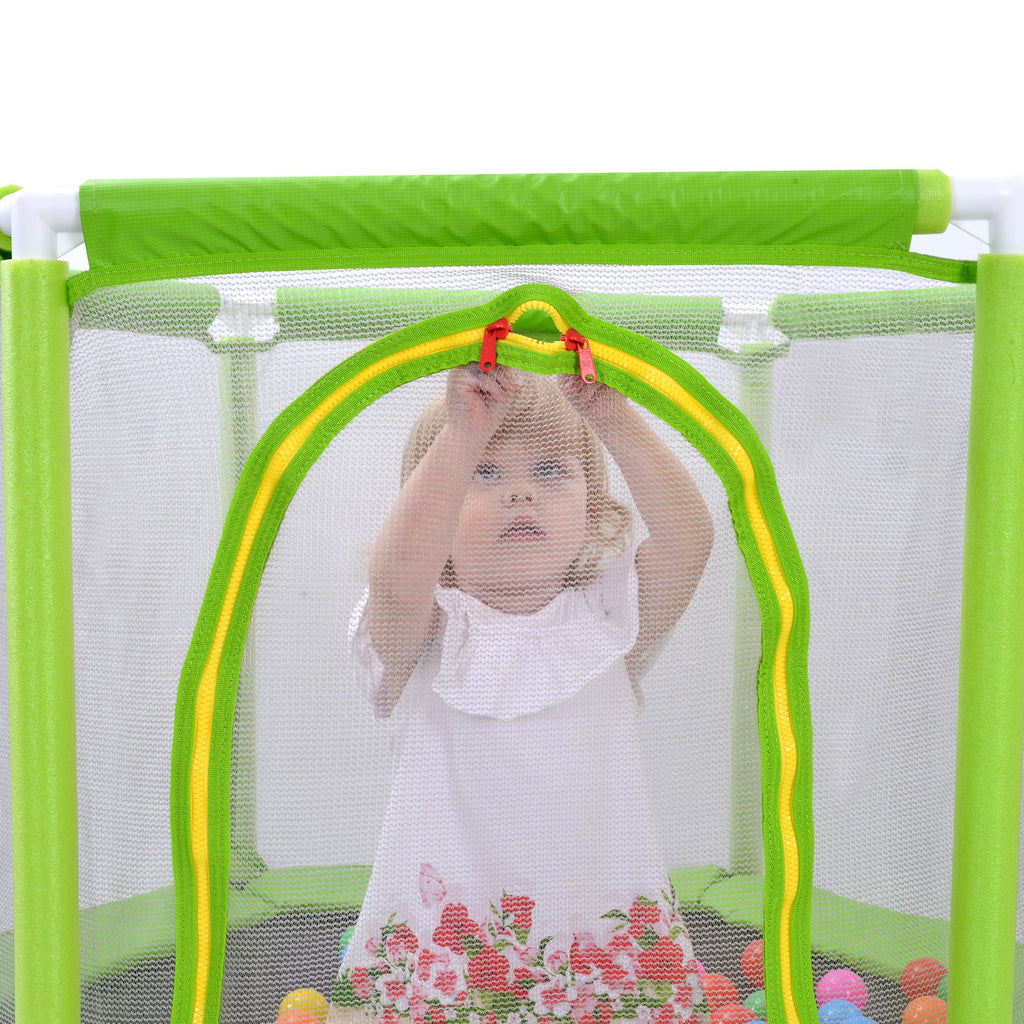 Yeah Depot - 55'' Toddlers Trampoline with Safety Enclosure Net and Balls, Indoor Outdoor Mini Trampoline for Kids
