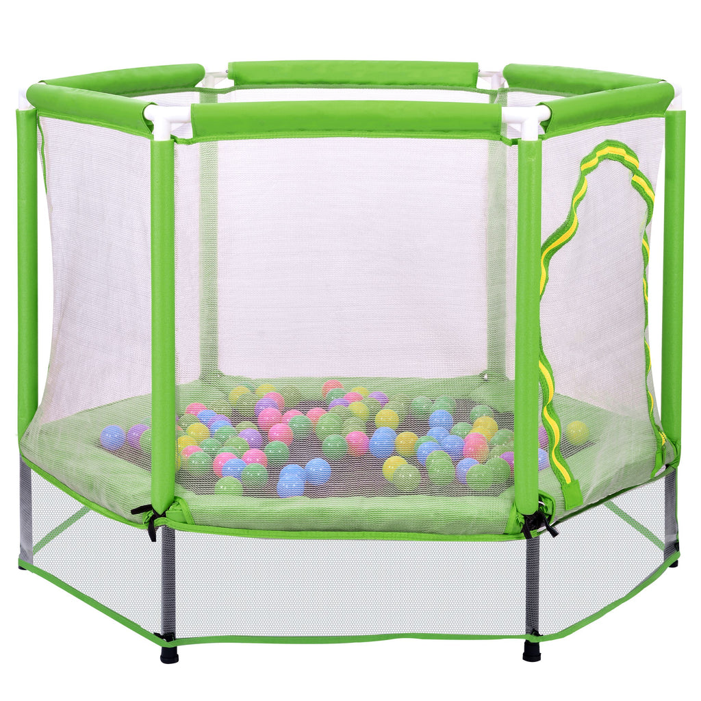 Yeah Depot - 55'' Toddlers Trampoline with Safety Enclosure Net and Balls, Indoor Outdoor Mini Trampoline for Kids
