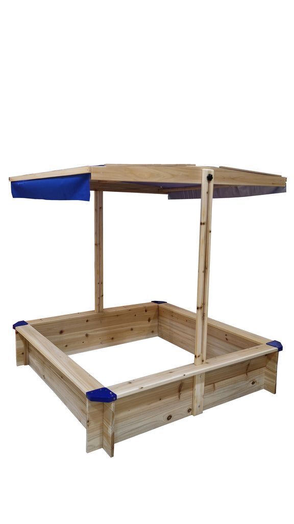 Yeah Depot - Children's Wooden Sandbox with Adjustable Canopy, Sandpit with Covers Kids Wood Playset Outdoor Backyard - Upgrade Retractable,45.3''L x 45.3''W x 46.5''H,Golden Red