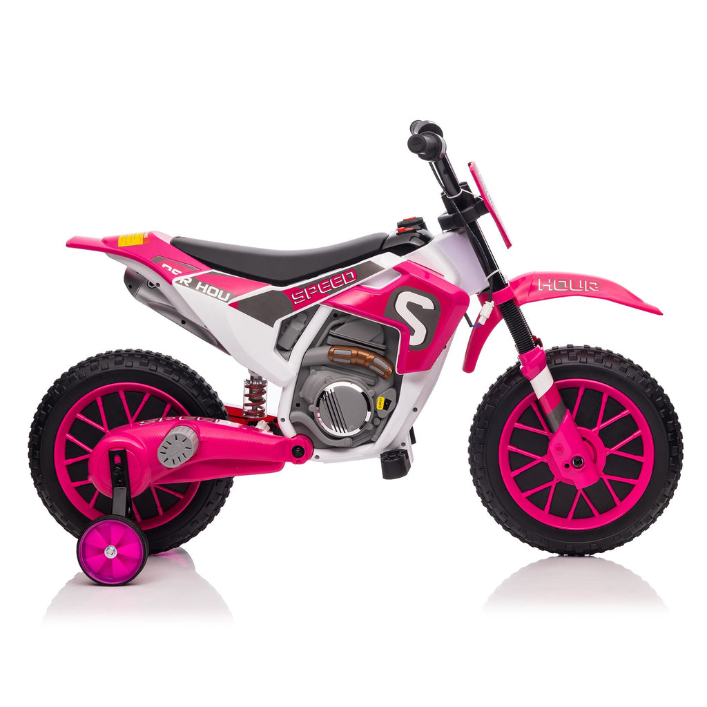 Yeah Depot - 12V Kids Ride on Toy Motorcycle, Electric Motor Toy Bike with Training Wheels for Kids 3-6, Rose Red