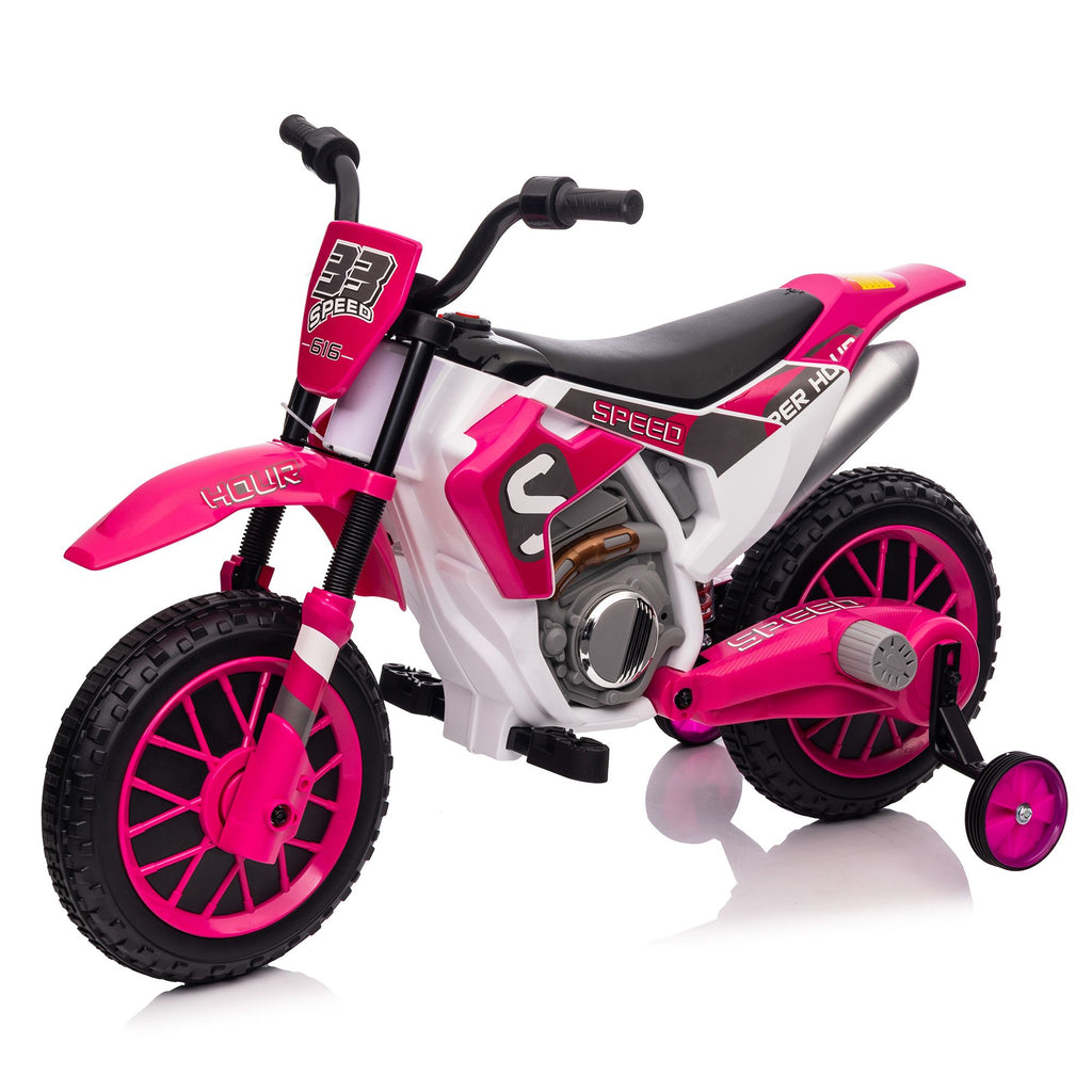 Yeah Depot - 12V Kids Ride on Toy Motorcycle, Electric Motor Toy Bike with Training Wheels for Kids 3-6, Rose Red