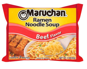 Flexile - Maruchan Ramen Noodle Beef Flavor Soup, 3 oz, 12 Count Shelf Stable Package
