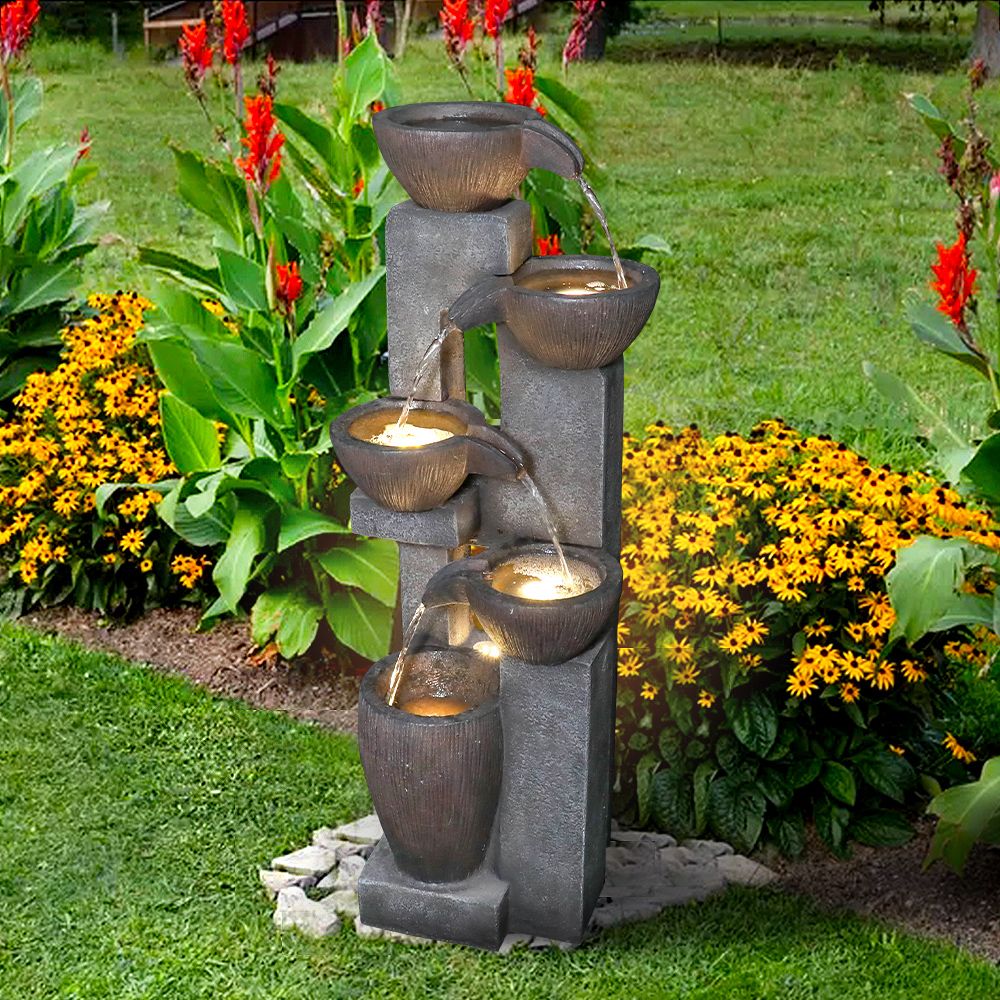 Rcosy - 39inches Outdoor Water Fountains with LED Lights for Garden Decor