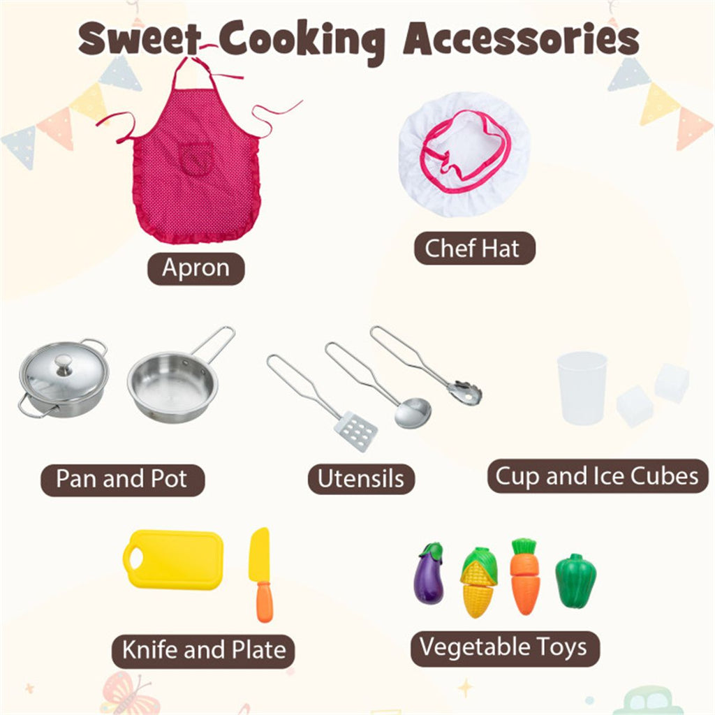 inQ Boutique - Interactive Kids Play Kitchen with Ice Maker & Chalkboard, Corner Design Pretend Cooking Set with Realistic Sound Effects-Coffee