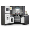 inQ Boutique - Interactive Kids Play Kitchen with Ice Maker & Chalkboard, Corner Design Pretend Cooking Set with Realistic Sound Effects-Coffee